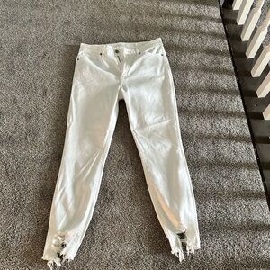 Eunina White Straight Leg Jeans with Distressed Hem